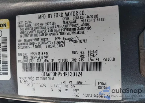 2017 Ford Fusion Se из США, поврежденный, VIN 3FA6P0H95HR130124